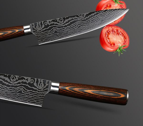 Laser wave color wood handle 8 inch steel knife - Image 2