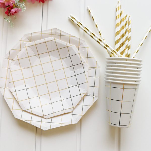 Disposable gilt mesh decagonal paper tray set