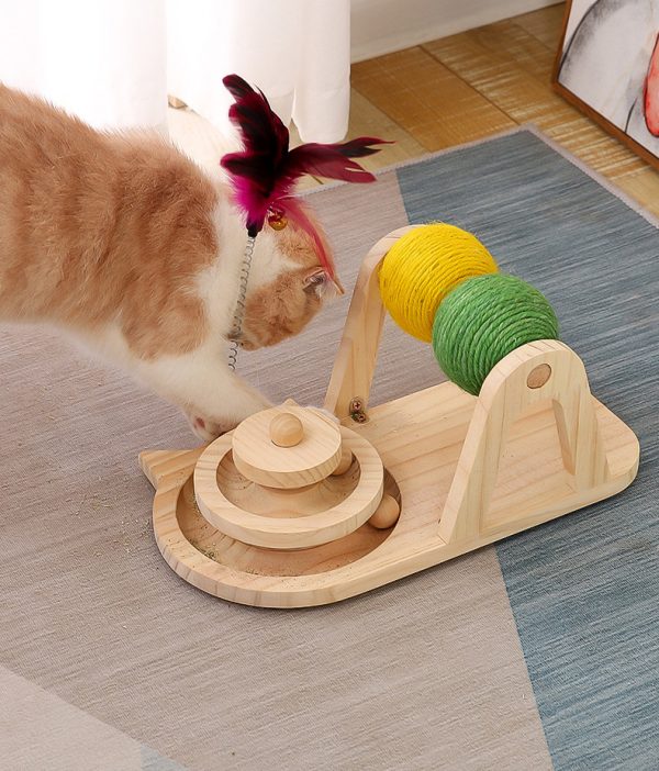 Creative Solid Wood Turntable Sisal Ball Cat Toy - Image 3