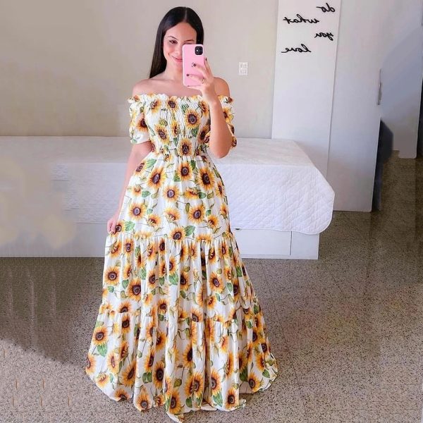 Women's Off-shoulder Floral Fashion Off-shoulder Long Dress - Image 4