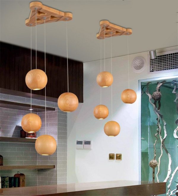 Nordic wood solid wood ball chandelier creative personality living room dining room hanging lamps - Image 5