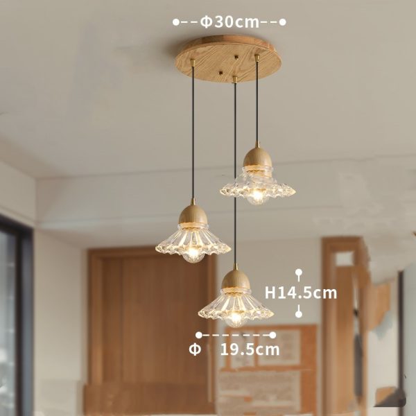 Solid Wood Glass Three Head Restaurant Nordic Modern Minimalist Chandelier - Image 5