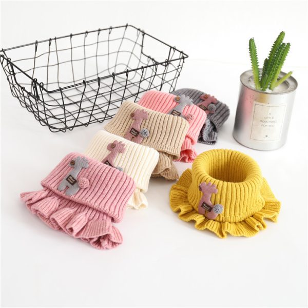 Pure Color Wool Knitted Cartoon Children's Scarf