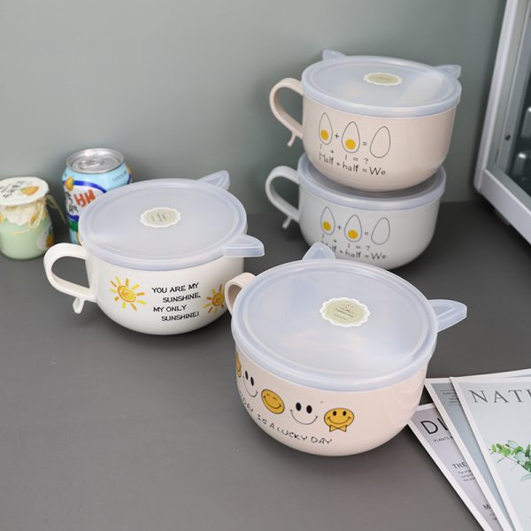 Portable Instant Noodle Bowl Lunch Box Dormitory Canteen Tableware Set - Image 3