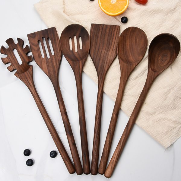 New 6-Piece Black Walnut Kitchen Utensils Household Solid Wood Kitchen Cooking Wooden Shovel Wooden Spoon Cooking Set - Image 5