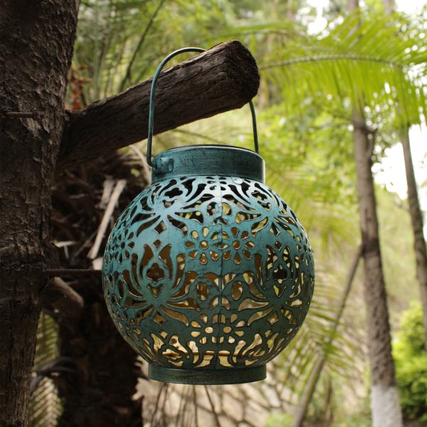 Solar Outdoor Courtyard Wrought Iron Hollow Projection Hanging Lamp - Image 3