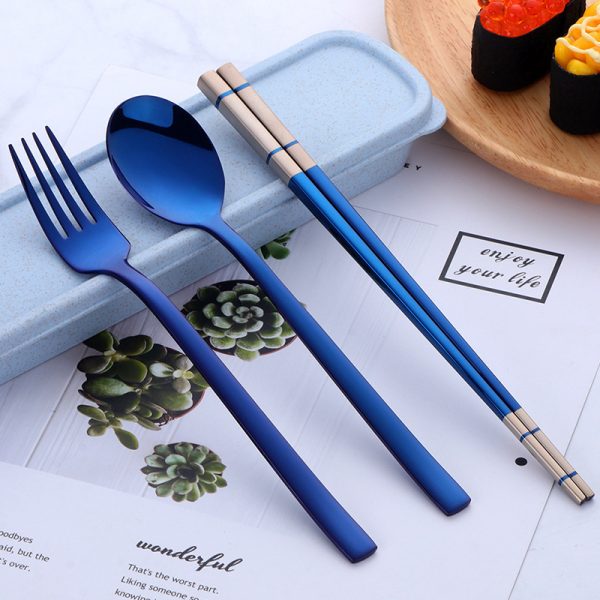 Portable Student Tableware Box Set Cute Chopsticks Spoon Fork Stainless Steel Three-Piece Single Travel - Image 5