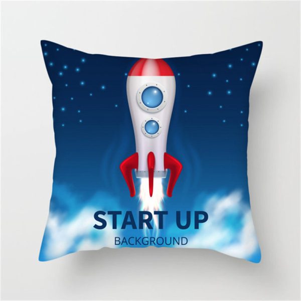 Spaceship Cartoon Cushion Cover Astronaut Rocket Pillow Case Household Pillow Case - Image 2