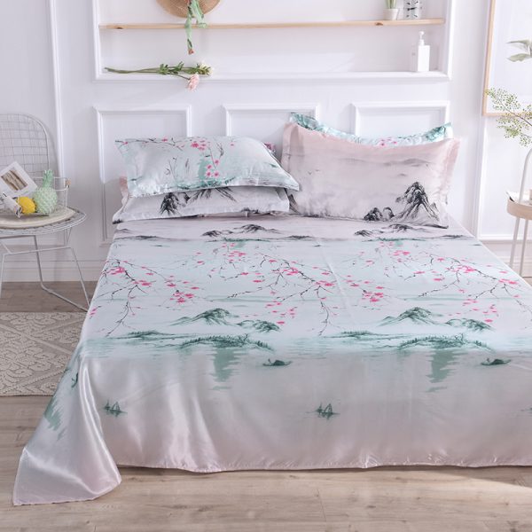 Summer Ice Silk Printing Home Textile Kit Single Bed Sheet Washed Silk Large Bed Sheet - Image 10