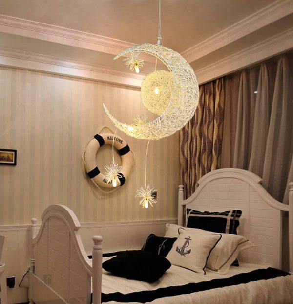 Aluminum Wire Star Moon Chandelier Restaurant Bar Bedroom Warm Lighting Simple Children'S Room Lamps - Image 4