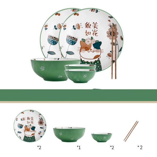 Dishes set household net red eating bowl cute children's cabbage plate combination soup bowl underglaze Nordic style meal - Image 6
