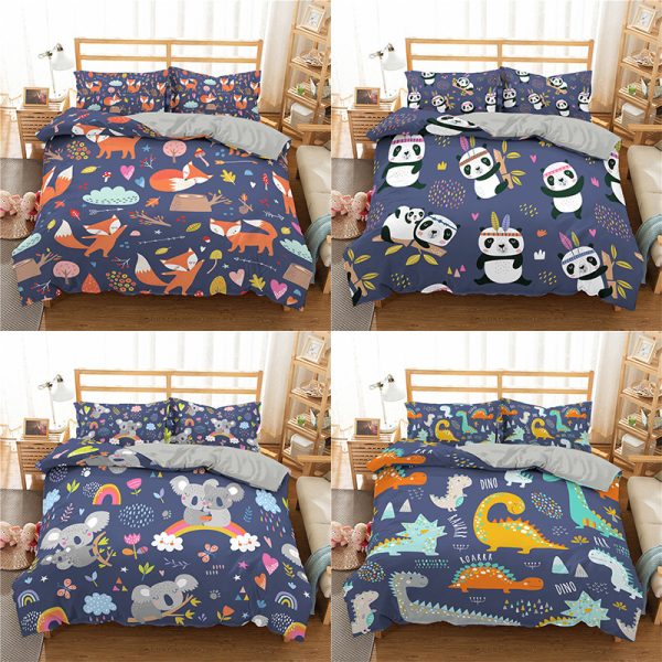 3D Digital Printing Cartoon Bedding Three-Piece Bedding Quilt Cover Pillowcase