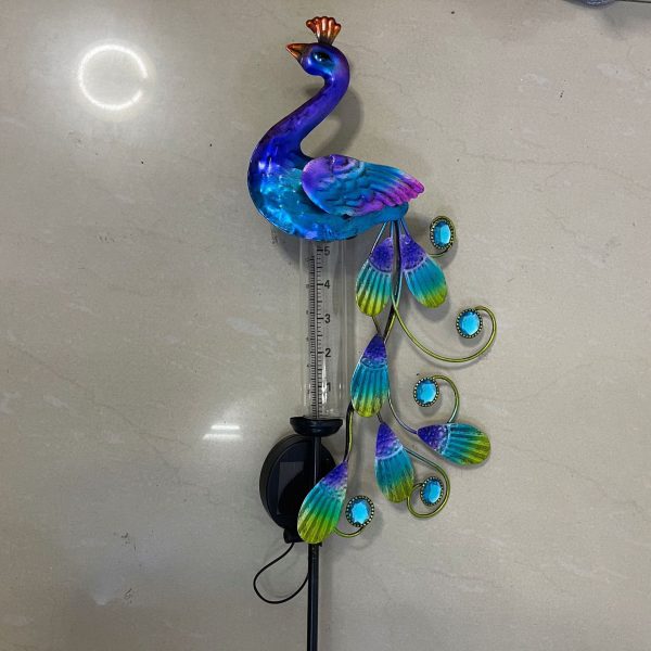 Solar Peacock Lamp And Plug Light Wrought Iron Solar Hollow Peacock Rain Gauge Peacock Ice - Image 3