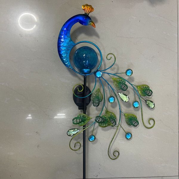 Solar Peacock Lamp And Plug Light Wrought Iron Solar Hollow Peacock Rain Gauge Peacock Ice - Image 4