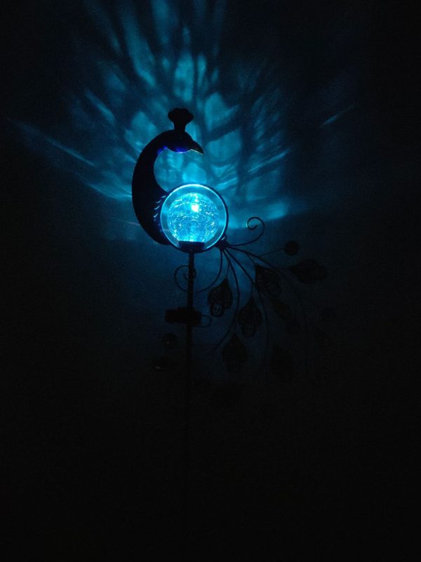 Solar Peacock Lamp And Plug Light Wrought Iron Solar Hollow Peacock Rain Gauge Peacock Ice - Image 5