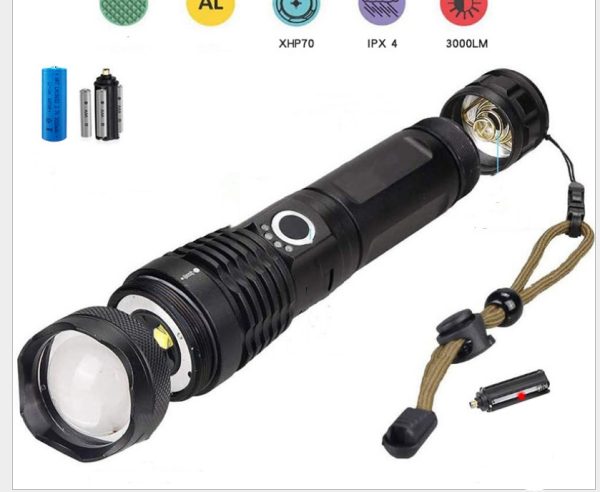 Strong Light Flashlight, Rechargeable, Zoom Power Display, Outdoor Super Bright And Portable - Image 3