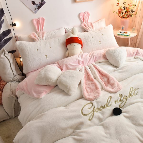 Tutu Velvet Four-piece Princess Style Baby Velvet Bed Sheet Duvet Cover Girl Heart Coral Velvet Warm Bedding Thickening - Image 6