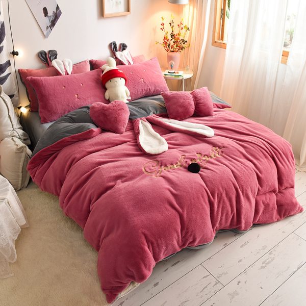 Tutu Velvet Four-piece Princess Style Baby Velvet Bed Sheet Duvet Cover Girl Heart Coral Velvet Warm Bedding Thickening - Image 4