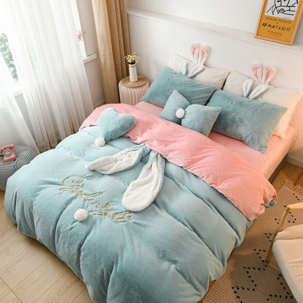 Tutu Velvet Four-piece Princess Style Baby Velvet Bed Sheet Duvet Cover Girl Heart Coral Velvet Warm Bedding Thickening - Image 5