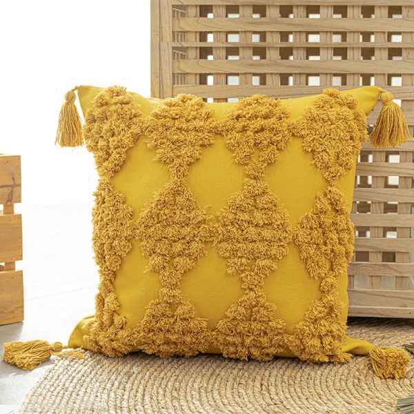 Home Furnishing Tufted Throw Pillow With Tassels Sofa Pillow Cushion - Image 3