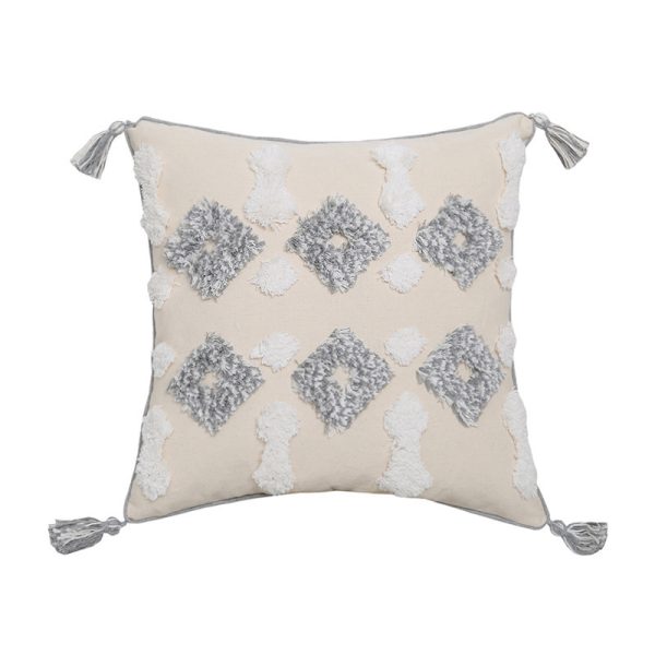 Hand-embroidered Tufted Throw Pillow Fringed Pillow Waist Pillow Case - Image 2