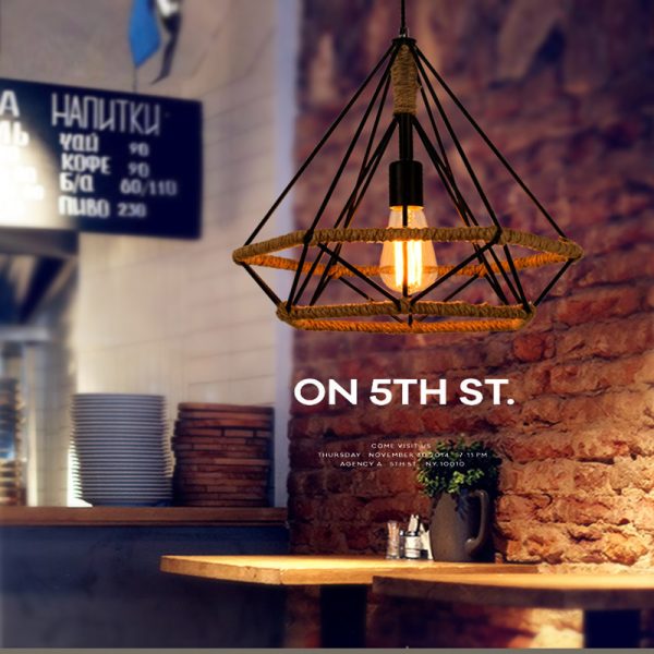 Rustic Twine Lamp Industrial Style Retro Chandelier - Image 3