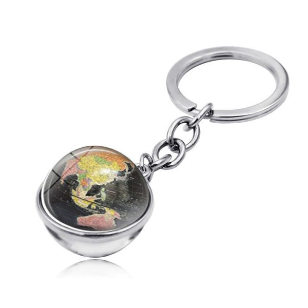 Vintage World Map Time Gem Keychain - Image 2