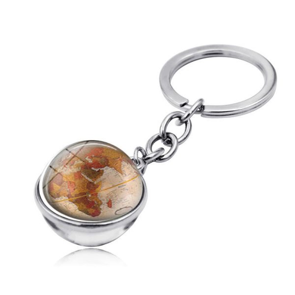 Vintage World Map Time Gem Keychain - Image 3