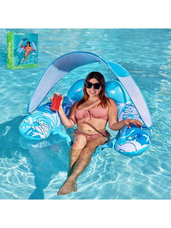 Syncfun Pool Floats with Canopy Adult, XL Pool Lounge Chairs with Cup Holders,Floating Pool Chair for Adults,Inflatable Pool Floats with Headrest for Pool Party Summer Water Fun - Image 2