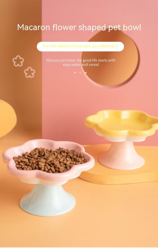 Pet Ceramic Cat Bowl Flower High Foot Anti-turning Enamel Stain Resistant Supplies Food Basin - Image 9