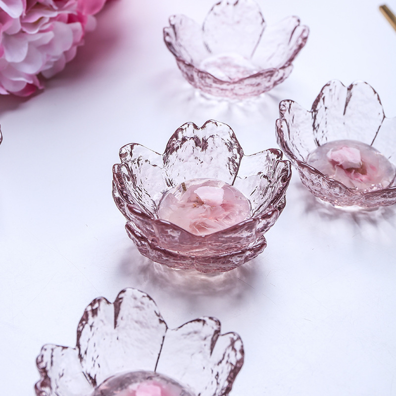 Japanese Style Iron Plate Cherry Blossom Glass Saucer Seasoning Dish