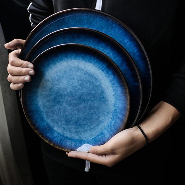 Creative Household Blue Ceramic Plate Tray Retro Tableware - Image 4