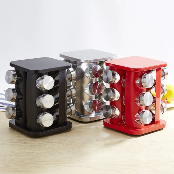 Spice Rack Kitchen Glass Seasoning Salt Pepper Sugar Jars And Stainless Steel Rack Holder Kitchen Storage Spice Rack - Image 3