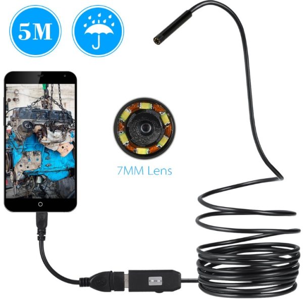 OWSOO 6 LED 7MM USB Endoscope Camera 5M Waterproof USB Wire Snake Tube Inspection Borescope For OTG Compatible Android Phones - Image 5