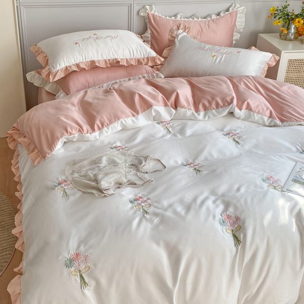 Washed Silk Bed Four Piece Bed Sheet Quilt Cover Sheet - Image 4