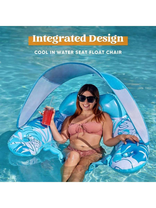 Syncfun Pool Floats with Canopy Adult, XL Pool Lounge Chairs with Cup Holders,Floating Pool Chair for Adults,Inflatable Pool Floats with Headrest for Pool Party Summer Water Fun - Image 4