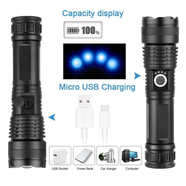 Aluminum Alloy Strong Light Power Display Telescopic Flashlight - Image 5