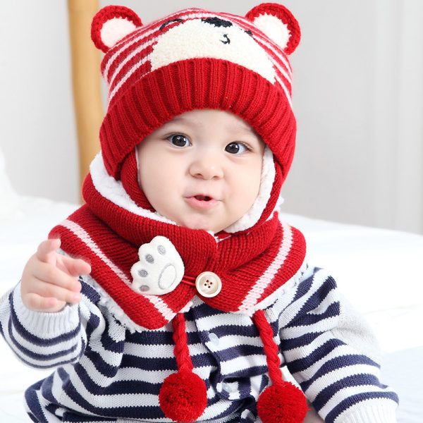 Cute Bear Ear Protection And Neck Wool Suit - Image 4