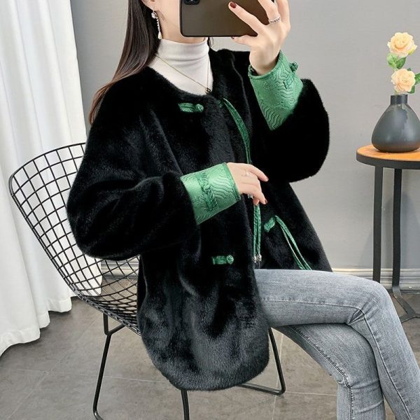 New Chinese Style Mink-like Wool Leather Fur Coat