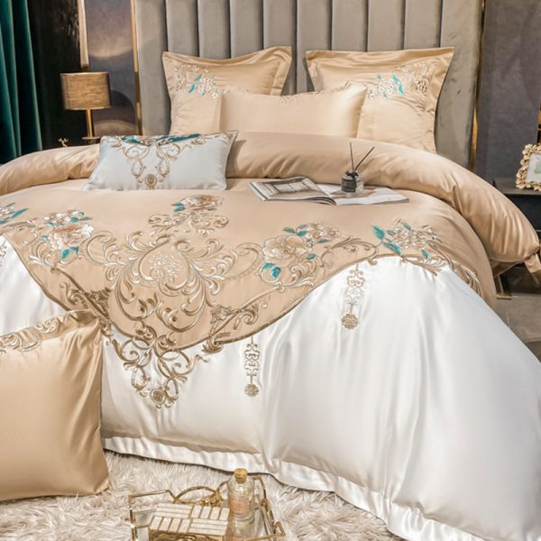 European Champagne Flower Embroidery Four-piece Luxury Bedding Set - Image 2