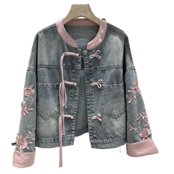 Vintage Buckle Fake Two-piece Denim Coat - Image 4