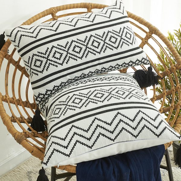 Nordic Morocco Chenille Geometric Throw Pillow Jacquard Tassel - Image 4