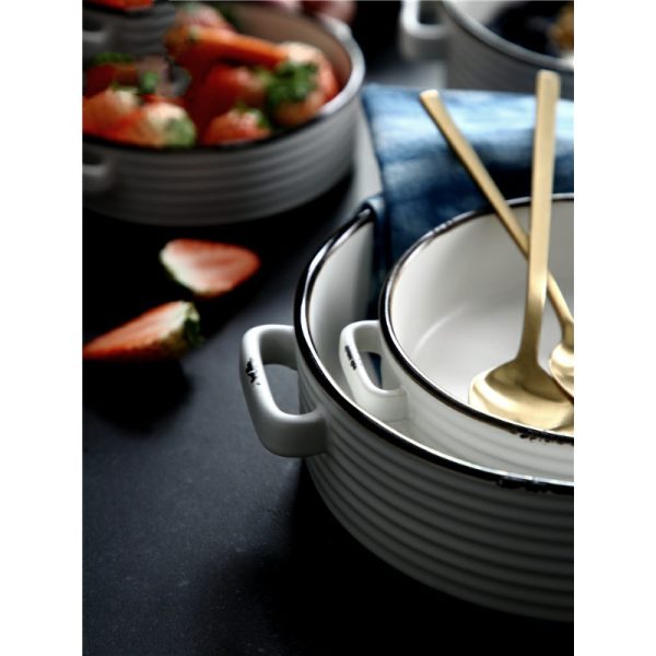 Binaural Noodle Soup Bowl White Ceramic Deep Soup Bowl Large Simple Home Nordic 9-inch Fruit Salad Dessert Bowl - Image 5