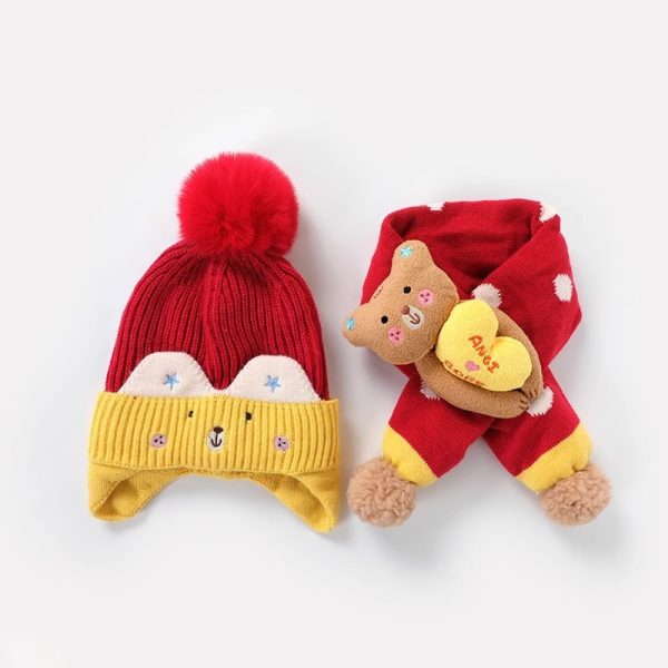 Children's Hat Baby Wool Earmuffs Hat Scarf Suit - Image 3