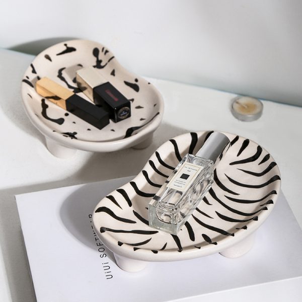 Hand Painted Speckled Zebra Leopard Cloud Irregular Shaped Ceramic Storage Tray - Image 4