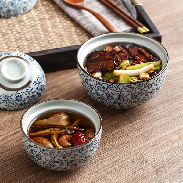 Auspicious Flower Tureen Slow Cooker Ceramic With Lid Steamed Rice Bowl - Image 4