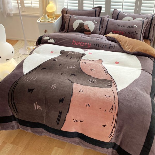 Cute Cartoon Milk Velvet Bedding Set Of Four - Image 2