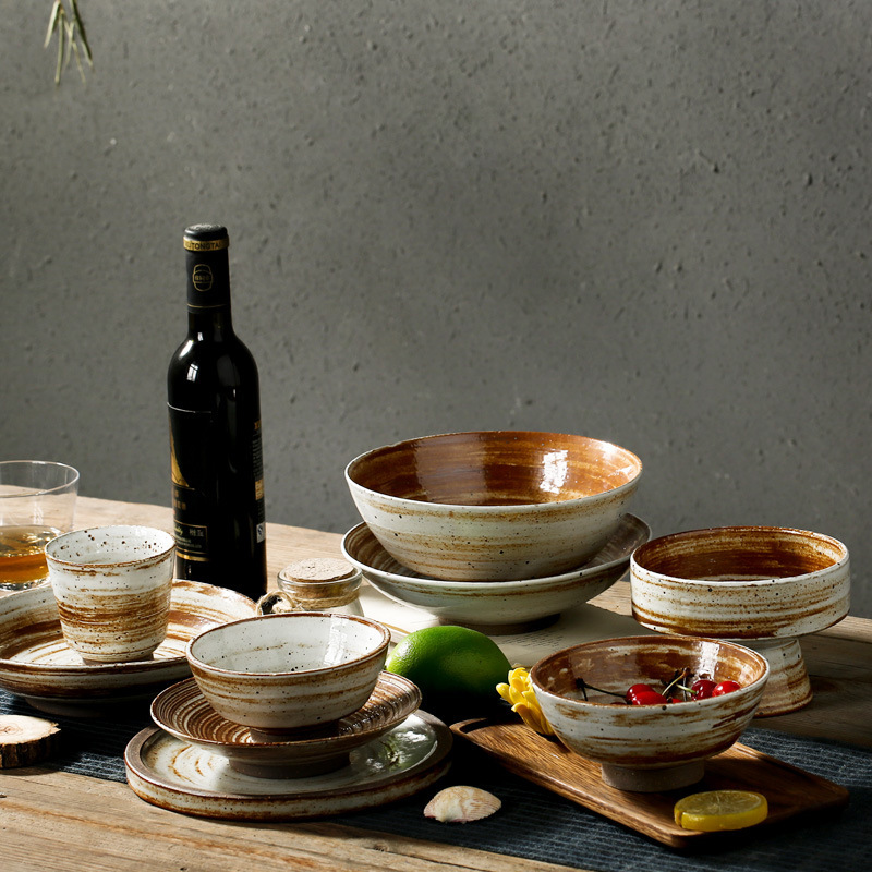 Handmade Glazed Ceramic Tableware Rice Bowl Plate Fruit