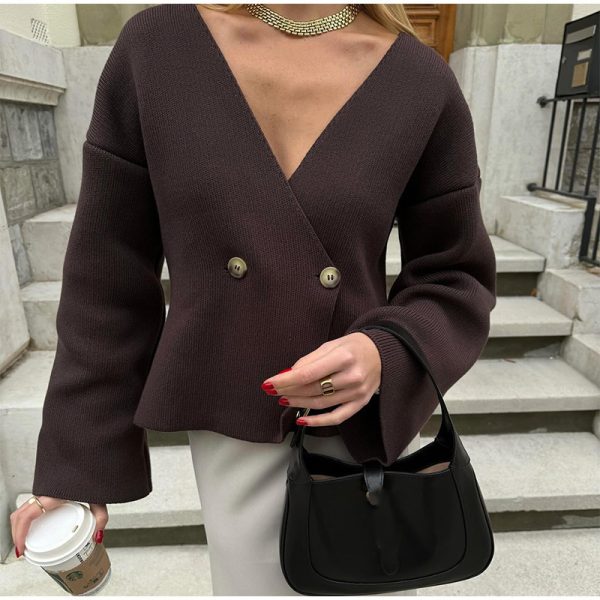 Solid Color Long Sleeve Knitted Cardigan Sweater Top