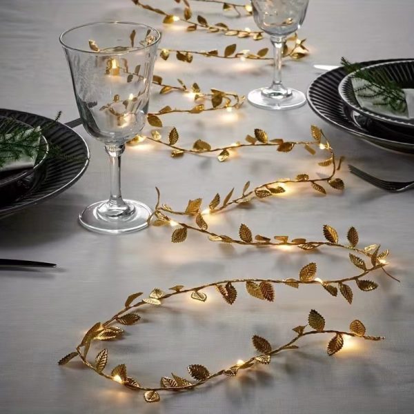 Led Simulation Gold And Silver Color Leaves Lighting Chain Rattan Decoration